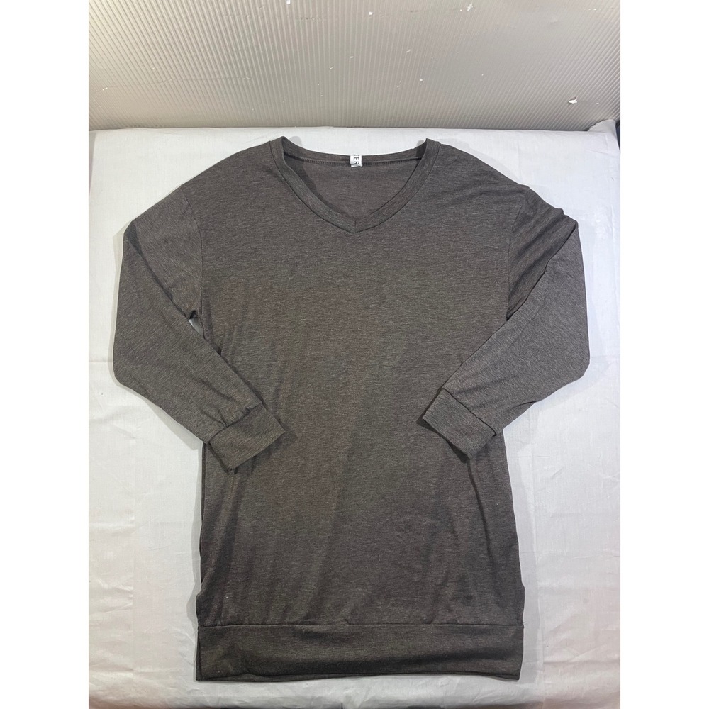 ZZER Mens V Neck Pullover Shirt Heather Gray Long Sleeve Side‎ Pockets Size S